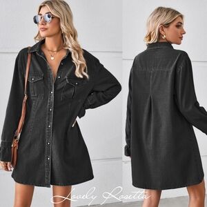 Casual Pocketed Mini Denim Dress